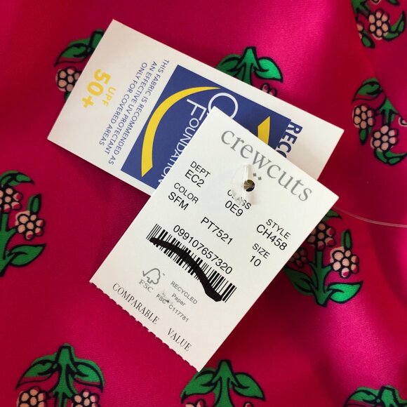 J Crew Crewcuts Girls' Block-Print Rash Guard Swimsuit Long Sleeve Pink 10 - Picture 4 of 7